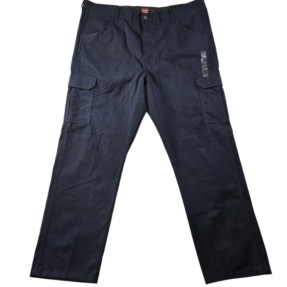 Wrangler Pants Mens 44x32 Blue Cargo Relaxed Workwear Cotton Canvas‎ Pockets